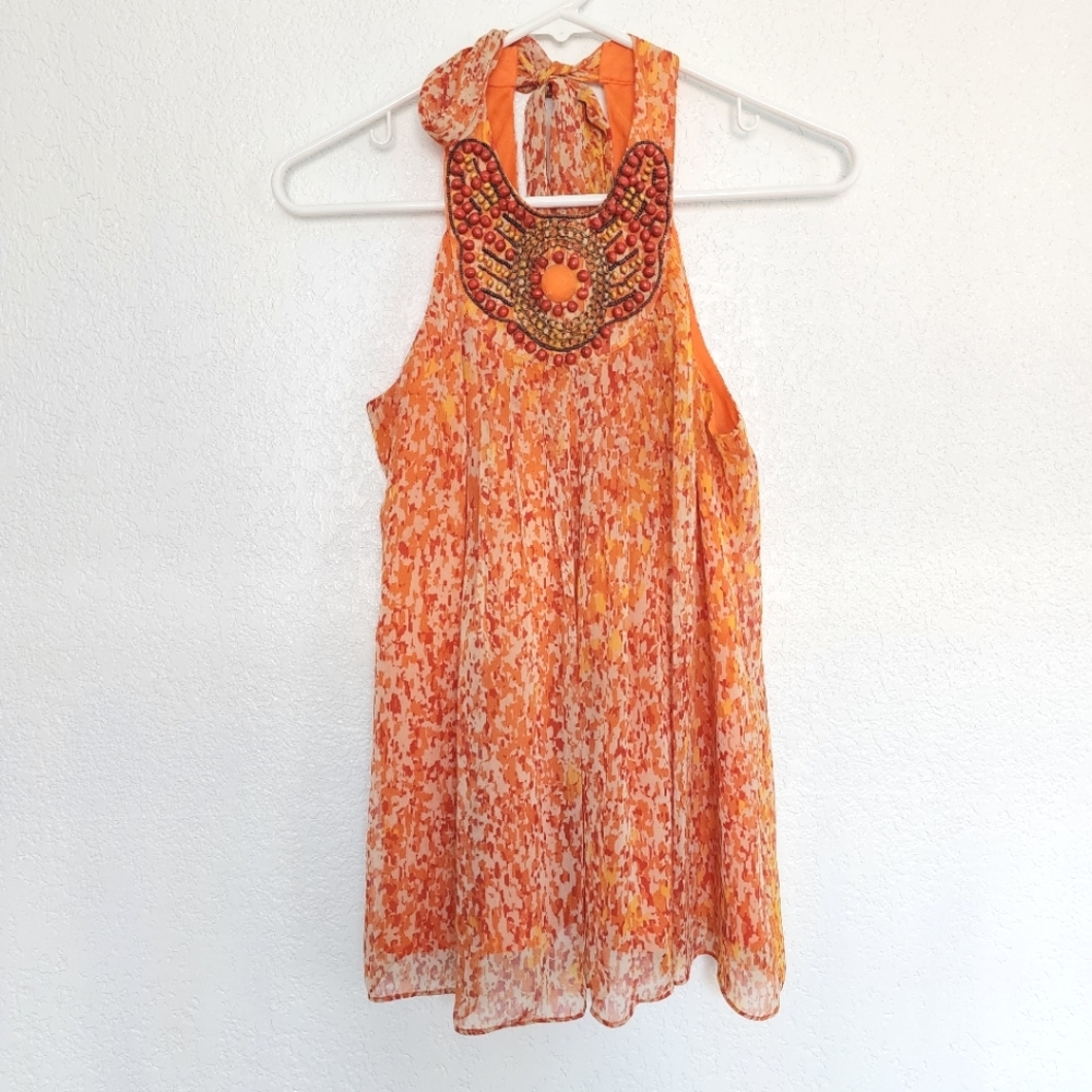 Eci New York halter top orange yellow beads embellish
